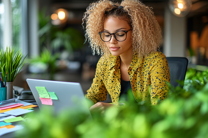Woman Working on Laptop in Modern Office