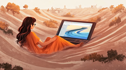 Woman Working Outdoors with Laptop