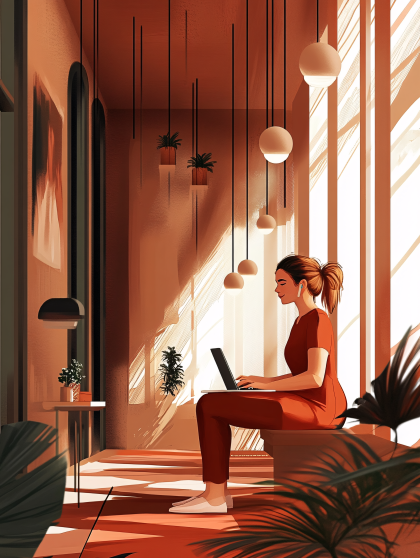 Woman Working Remotely In Stylish Interior