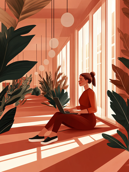 Woman Working Remotely Plants