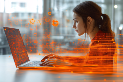 Woman Working with Data Visualization on Laptop