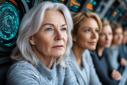 Women Observing Futuristic Interface