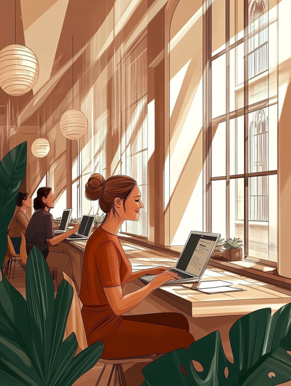 Women Working in Bright Office