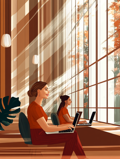 Women Working On Laptops In Modern Office