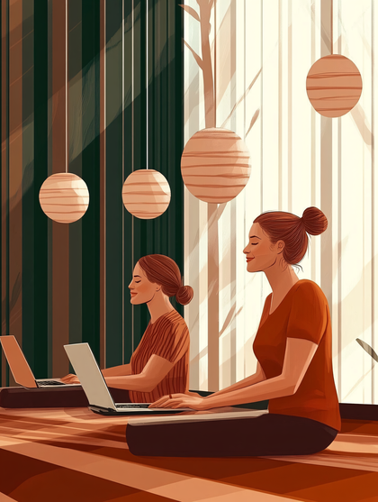 Women Working Remotely Illustration
