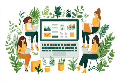 Women Working Remotely On Laptops Surrounded By Greenery