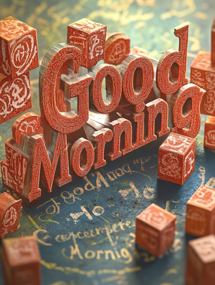 Wooden Block Good Morning Typography
