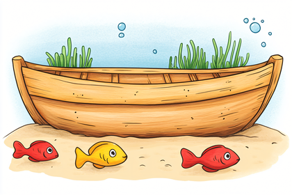Wooden Boat with Fish Underwater