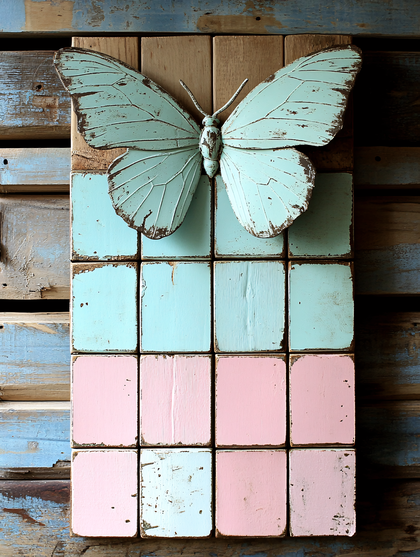 Wooden Butterfly On Pastel Blocks