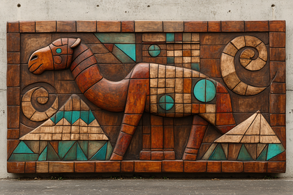 Wooden Camel Carving with Geometric Motifs