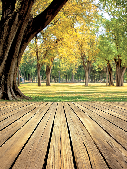 Wooden Decking in Autumn Park