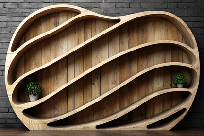 Wooden Heart Bookshelf With Potted Plants