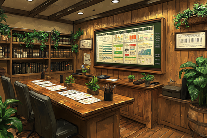 Wooden Office With Charts And Plants