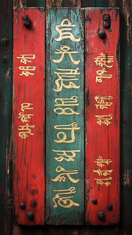Wooden Panel with Asian Script
