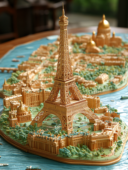 Wooden Paris Cityscape Miniature