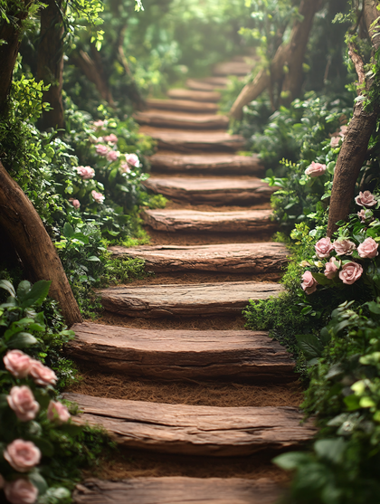 Wooden Path Through Lush Forest