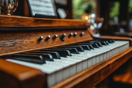 Wooden Piano Keyboard Close-Up