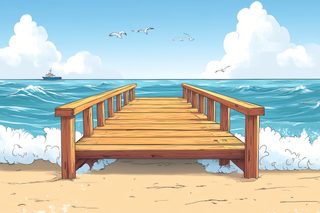 Wooden Pier on Sandy Beach