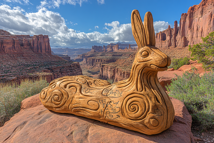 Wooden Rabbit Sculpture in Canyonlands
