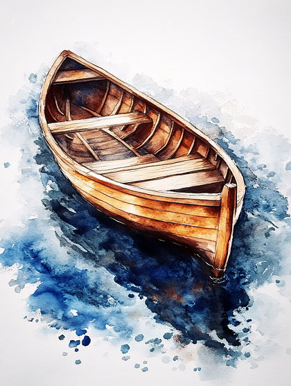 Wooden Rowboat On Water