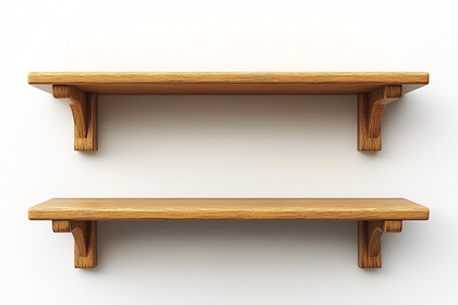Wooden Shelves On White Wall