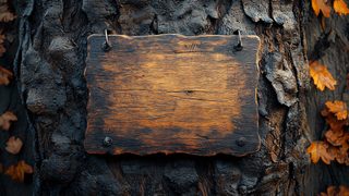 Wooden Sign Board On Tree