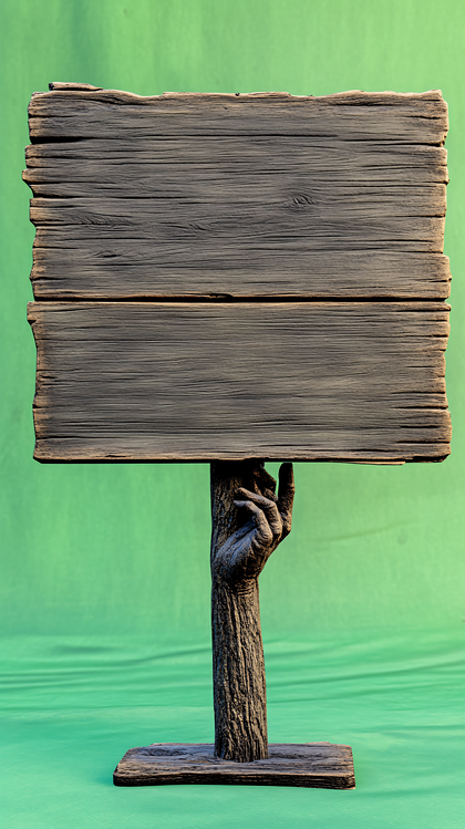 Wooden Sign Held By A Hand