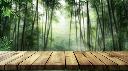 Wooden Table in Bamboo Forest