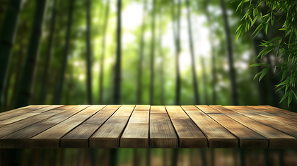 Wooden Table in Bamboo Forest