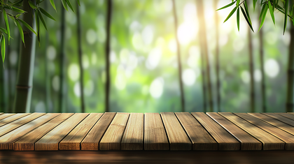 Wooden Table In Bamboo Forest