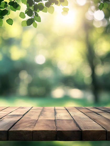 Wooden Table With Blurred Green Background