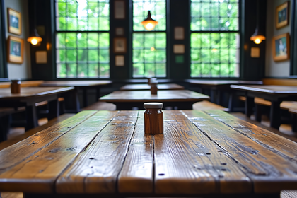 Wooden Table with Jar in Public House