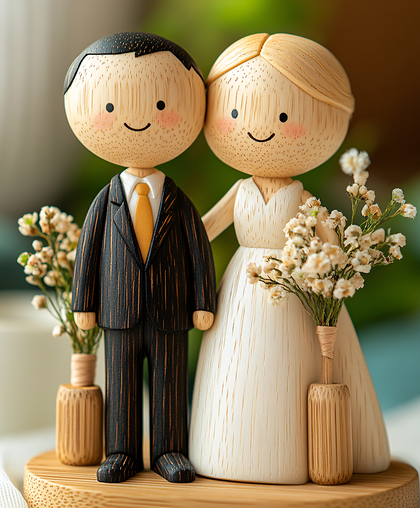Wooden Wedding Couple Figurines