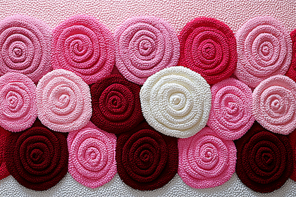 Wool Rose Rug in Shades of Pink and Red