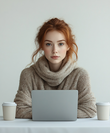 Working Girl with Coffee and Laptop