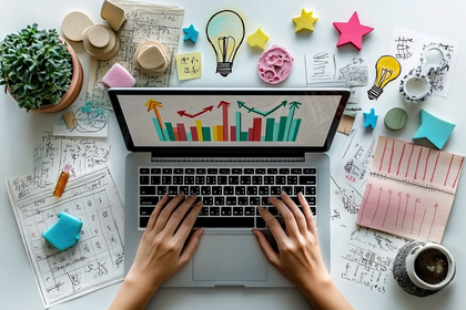 Workspace With Data Analysis And Creative Elements