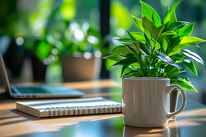 Workspace With Plant in Mug