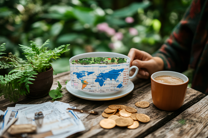 World Map Coffee Mug On Wooden Table