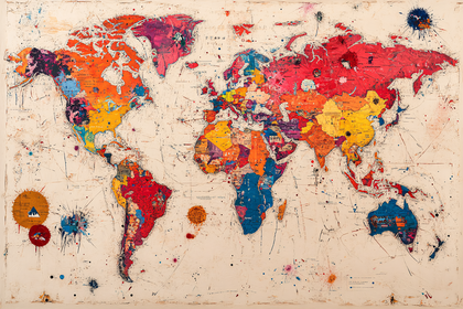 World Map in Abstract Expressionism Style