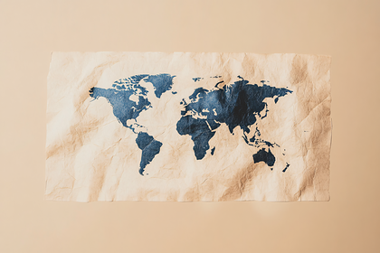 World Map on Crumpled Paper