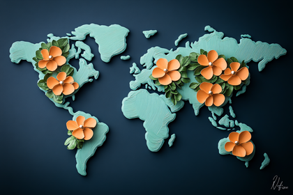 World Map with Flowers