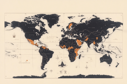 World Map with Orange Highlights