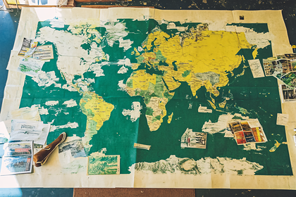 World Map With Travel Memorabilia