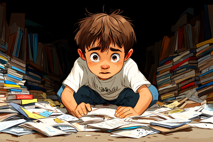 Worried Boy Amidst Scattered Papers
