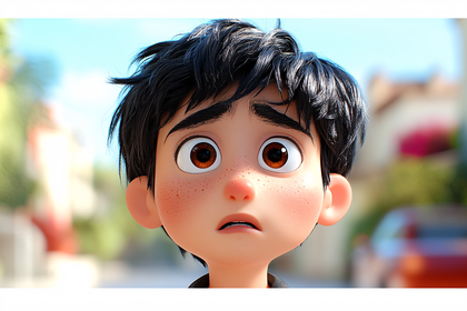 Worried Cartoon Boy Close-up