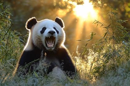 Yawning Panda in Golden Light