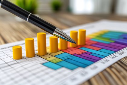 Yellow And Colorful Bar Graph With Pen