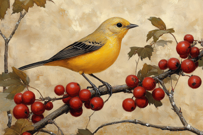 Yellow Bird on Berry Branch