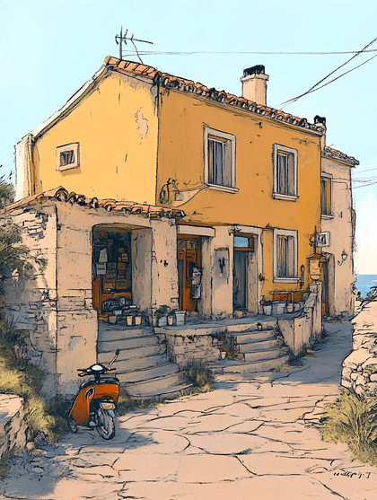 Yellow Building with Scooter