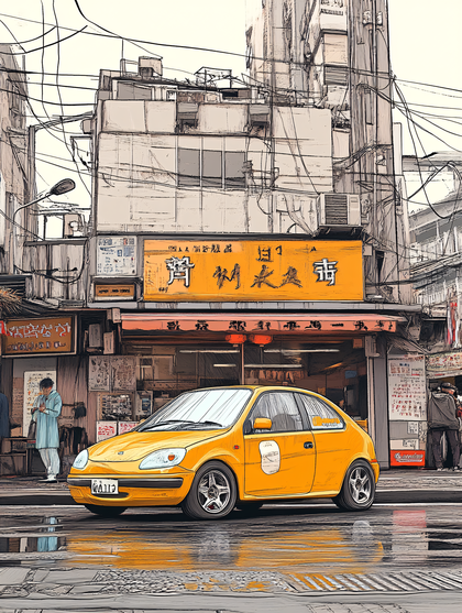 Yellow Car Parked on City Street